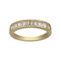 Gold ring with baguette-cut diamonds on a white background