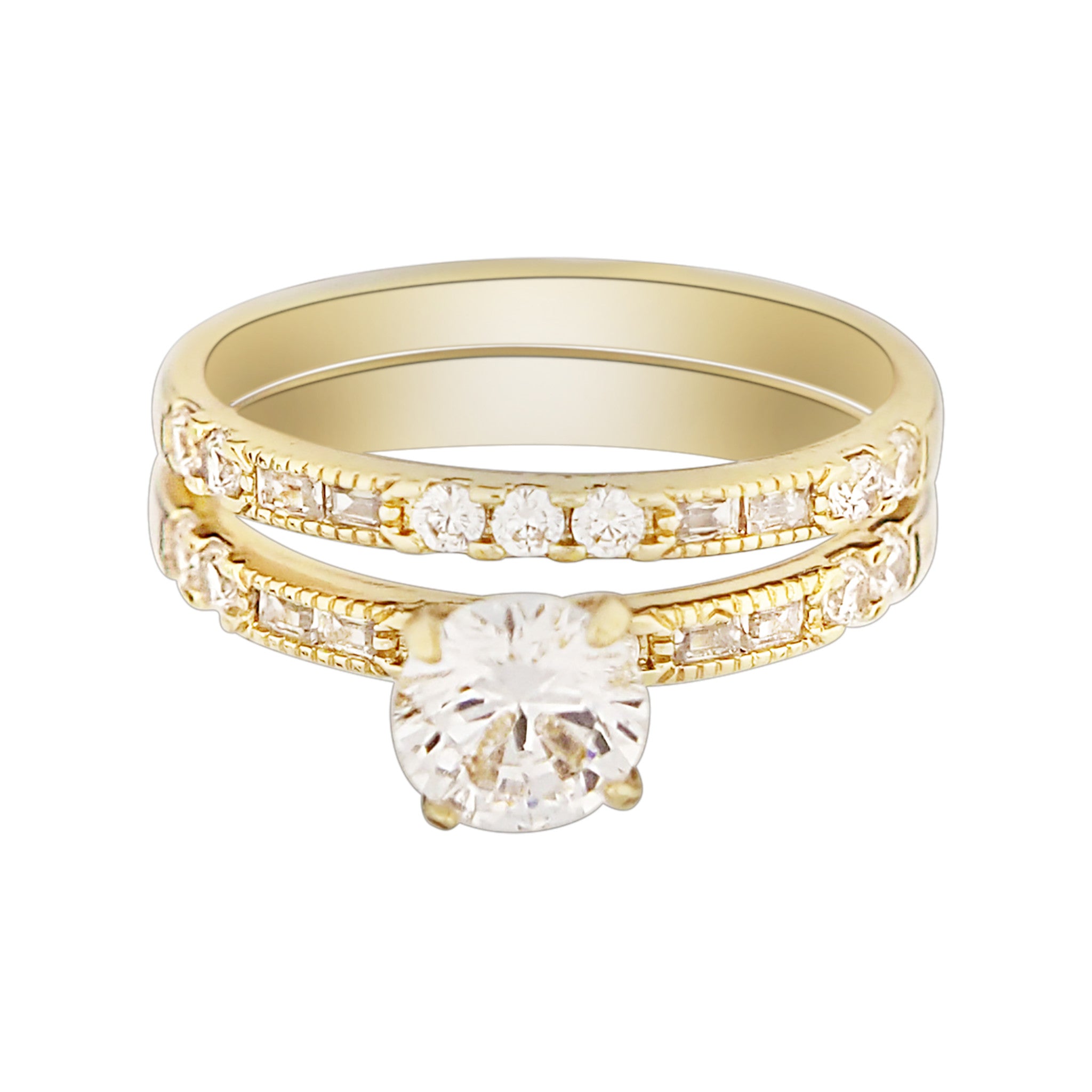 Gold ring with a diamond on a white background