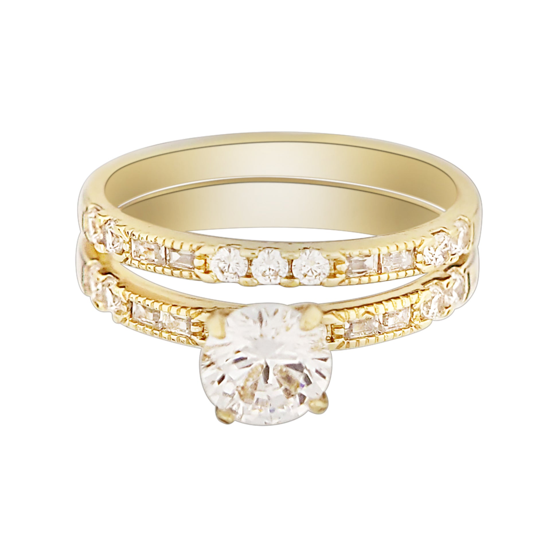 Gold ring with a diamond on a white background